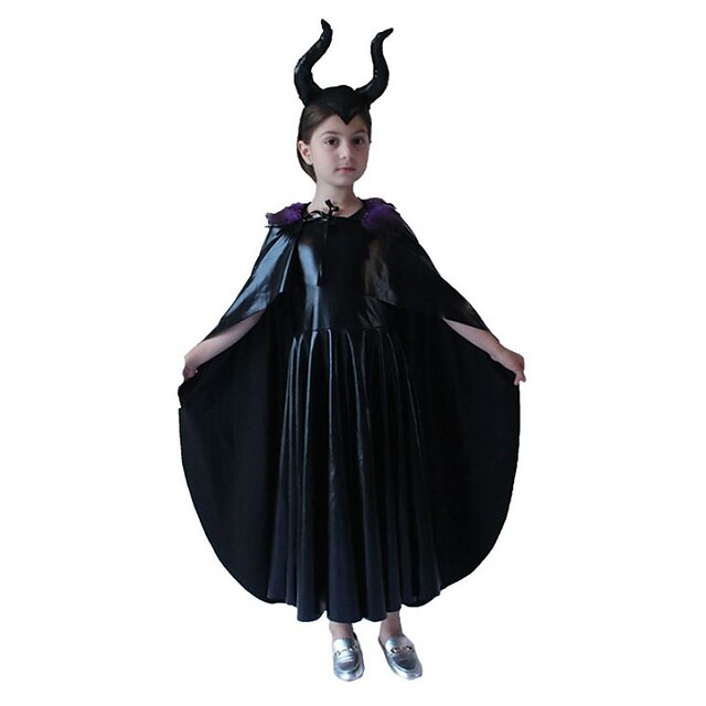  Movie / TV Theme Costumes Maleficent Dress Crown Cloak Girls' Kid's Halloween Movie / TV Theme Costumes Halloween Halloween Masquerade Festival / Holiday PU Leather Terylene Black Easy Carnival