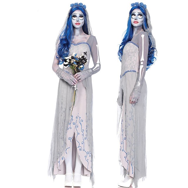  Gespenstische Braut Kleid Cosplay Kostüm Erwachsene Damen Grusel Gruseliges Kostüm Kleid Festival Maskerade Karneval Einfache Halloween-Kostüme