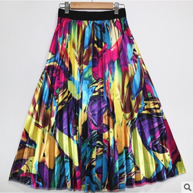  Women's Streetwear Maxi Swing Skirts Holiday Weekend Graphic Patterned Animal Pleated Green Blue Purple S M L / Loose / Print
