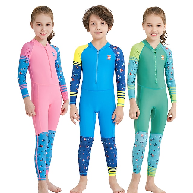  Dive&Sail Boys Girls' UV Sun Protection UPF50+ Breathable Rash Guard Dive Skin Suit Full Body Front Zip Swimwear Patchwork Swimming Diving Surfing Snorkeling Autumn / Fall Spring Summer / Stretchy