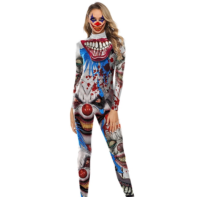  Burlesque Clown Pennywise It Clown Zentai Suits Costume Women's Teen Adults' Geek & Chic Halloween Festival / Holiday Cotton / Polyester Blend Gray Women's Couple's Easy Carnival Costumes