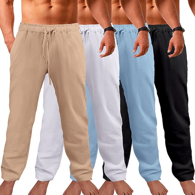  Casual Men's Full Length Linen Cotton Blend Pants