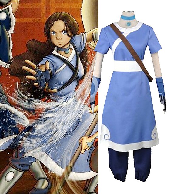  Inspirado por Avatar: a lenda de Korra Katara Anime Trajes de cosplay Japanês Trajes de cosplay Collant / Pijama Macacão Calças Luvas Para Homens / Gravata / Gravata