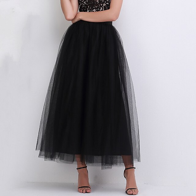  Women's Skirt Swing Tulle Long Skirt Maxi Black White Pink Wine Skirts Summer Layered Lined Streetwear Elegant Summer Holiday One-Size