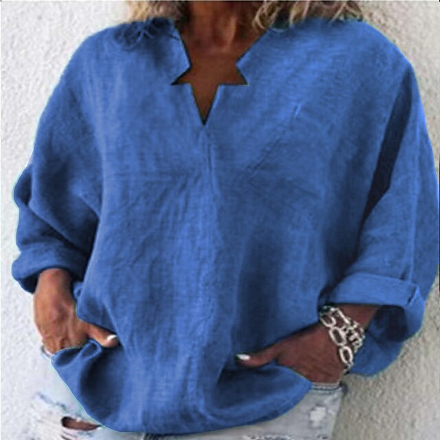 Dame Plus størrelse Toppe Vanlig Bluse Skjorte Langærmet Forår Sommer Basale Daglig Foto farve Farve blå Grøn Stor størrelse L XL XXL XXXL 4XL / Plusstørrelser / Plusstørrelser