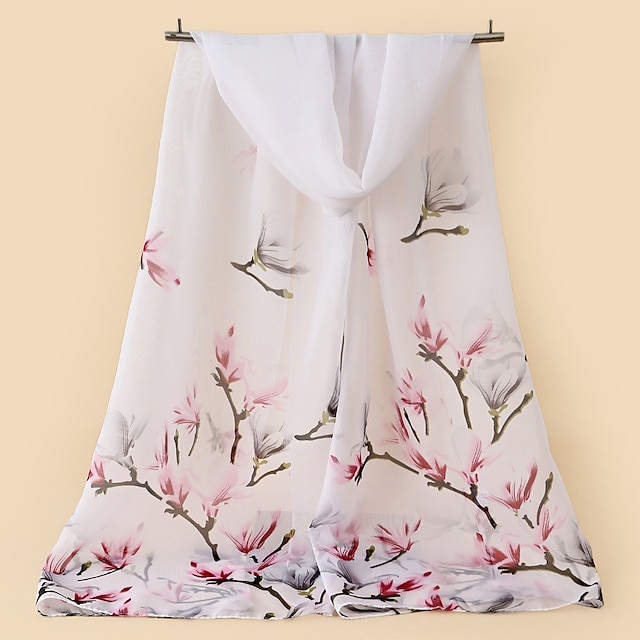  Women's Chiffon Scarf White Multi-color Holiday Daily Wear Scarf Floral Graphic / Shawls / All Seasons