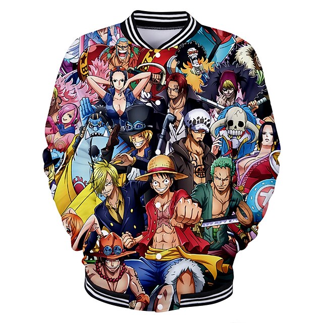  One Piece Monkey D. Luffy Outerwear Varsity Jacket Back To School Anime 3D Harajuku Graphic Coat For Couple's Men's Women's Adults' 3D Print