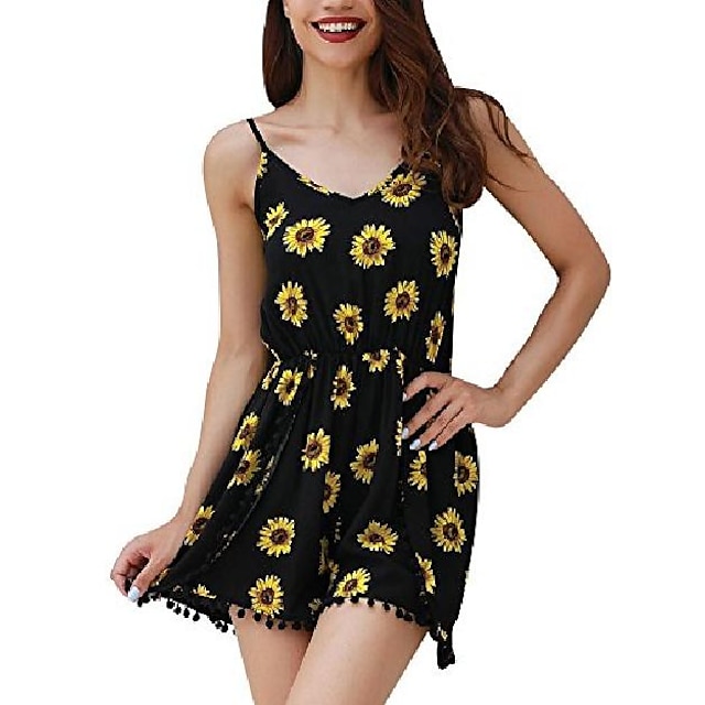  Women's Casual Sexy 2021 Black Romper Flower / Floral
