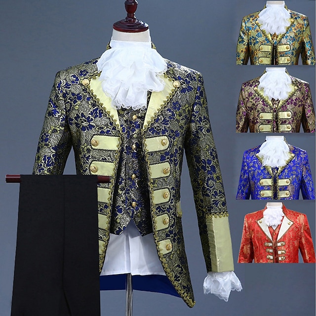  Retro Vintage Medieval Coat Corset Pants Outfits Masquerade Prince Aristocrat Men's Jumpsuit / Pantsuit Christmas Party Queen's Platinum Jubilee 2022 Elizabeth 70 Years Adults' Coat All Seasons