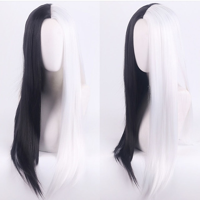  101 Dalmatians Cruella De Vil Cosplay Wigs Middle Part Women's Heat Resistant Fiber / Black Natural Straight Adults' Anime Wig