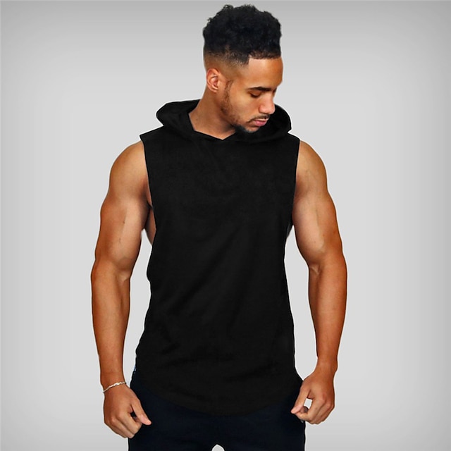  Men's Hooded Yoga Top Vest / Gilet Sleeveless Breathable Quick Dry Soft Home Workout Fitness Gym Workout Sportswear Activewear White Black Gray / Boxing / Leisure Sports / Outdoor Exercise / Running