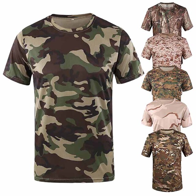  Men's Camo Solid Colored Hunting T-shirt Tee shirt Camouflage Hunting T-shirt Short Sleeve Outdoor Quick Dry Breathable Sweat wicking Wear Resistance Summer Polyester Top Camping / Hiking Hunting