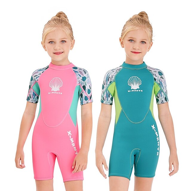  Dive&Sail Boys' Girls' 2.5mm Shorty Wetsuit Diving Suit SCR Neoprene Stretchy Thermal Warm Anatomic Design Quick Dry Back Zip Short Sleeve - Patchwork Swimming Diving Surfing Scuba Autumn / Fall