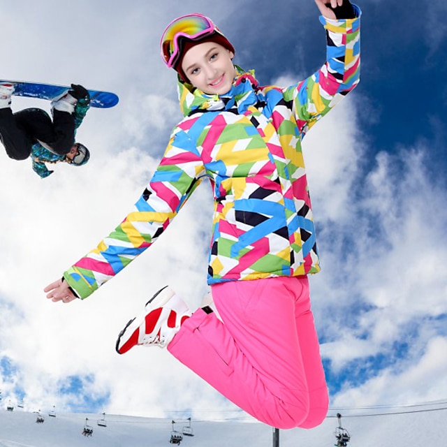 ARCTIC QUEEN Damen Skijacke mit Trägerhose Skianzüge Außen warm halten Wasserdicht Windundurchlässig Atmungsaktiv Winter Schneeanzug Sportkleidung für Skifahren Wintersport / Langarm
