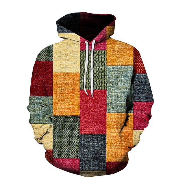  Men's 3D Print Color Block Hoodie Sweatshirt