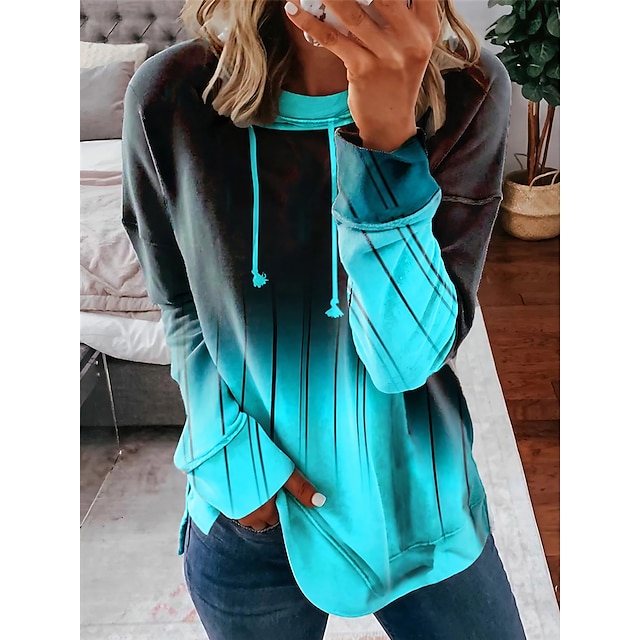  Women's Plus Size Sweatshirt Pullover Gradient Sportswear Casual Print Drawstring Black Red Light Blue Loose Fit Casual Daily Round Neck Long Sleeve Micro-elastic Fall & Winter