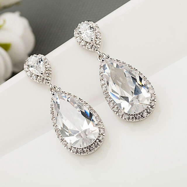  Women's Earrings AAA Cubic Zirconia Drop Pear Cut Luxury Romantic Fashion Boho Earrings Jewelry White For 1 Pair Wedding Gift Holiday Engagement Festival