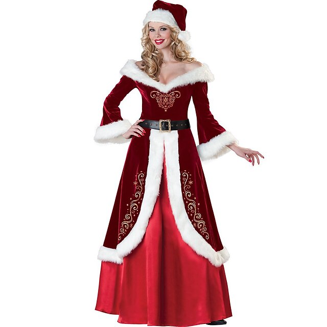  Santa Suit Cosplay Costume Adults' Women's Christmas Special Velvet Christmas Dress / Belt / Hat / Belt / Hat / Santa Claus