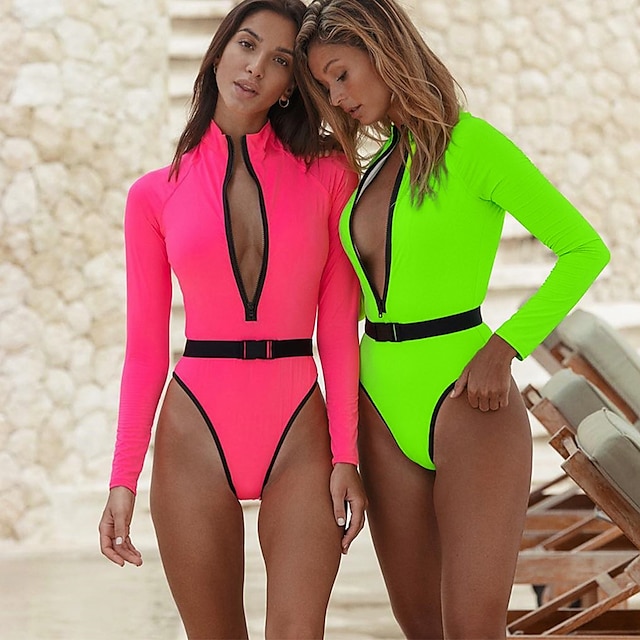  Women's UPF50+ Quick Dry Rash guard Swimsuit One Piece Swimsuit Long Sleeve Front Zip Bodysuit Bathing Suit Swimming Surfing Beach Water Sports Spring Summer Autumn / Padded