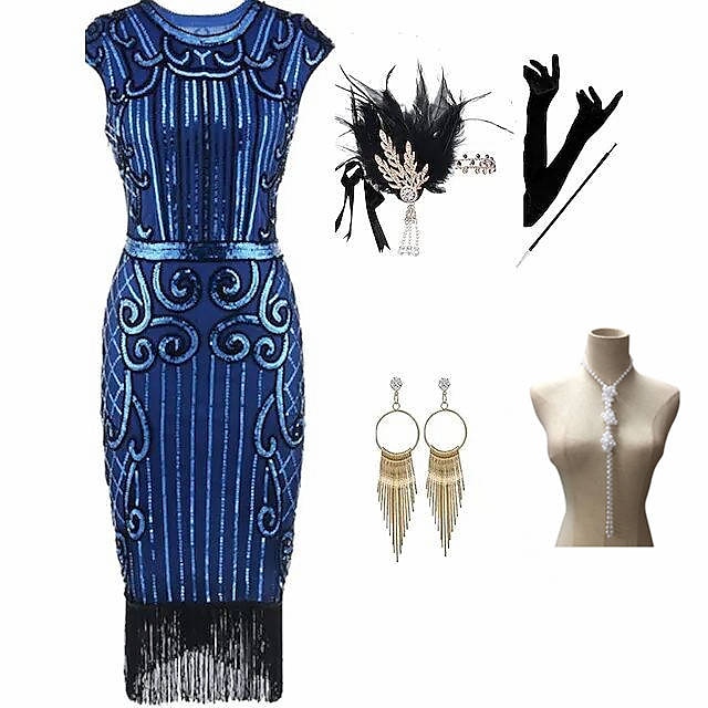 Roaring 20s 1920s Cocktail Dress Vintage Dress Flapper Dress Dress Outfits Masquerade Prom Dress The Great Gatsby Women's Tassel Fringe Carnival Party Prom Body Jewelry