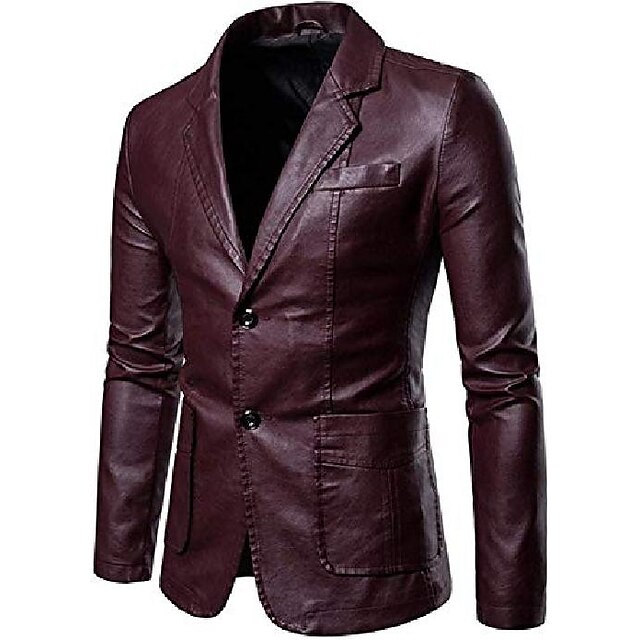  Men's Blazer Faux Leather Jacket Business Causal Thermal Warm Rain Waterproof Jacket Outerwear Red Wine khaki Navy Blue