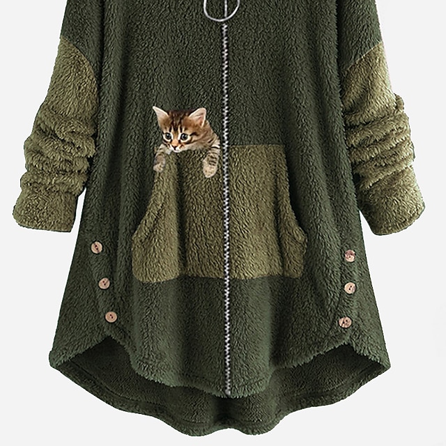  Women's Plus Size Teddy Coat Animal Causal V Wire Long Sleeve Fall Winter Regular Green Pink Dark Gray L XL XXL 3XL 4XL