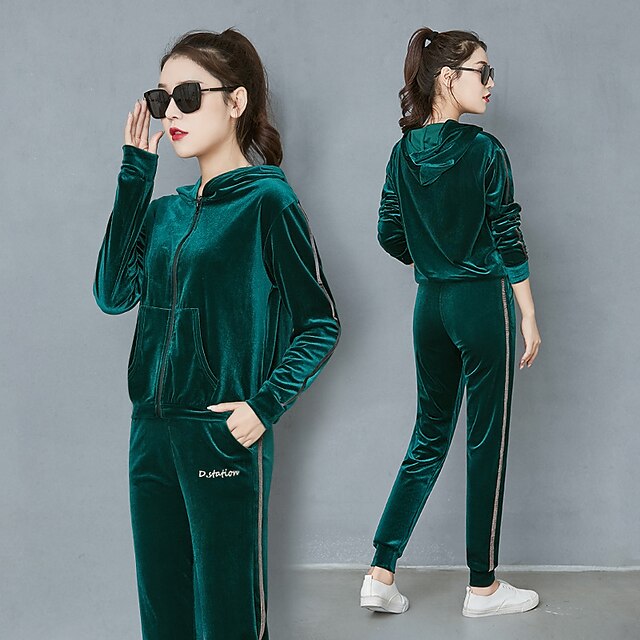 Women's 2 Piece Full Zip Tracksuit Sweatsuit Street Casual 2pcs Long Sleeve Velour Thermal Warm Breathable Soft Fitness Gym Workout Running Active Training Jogging Sportswear Solid Colored Normal