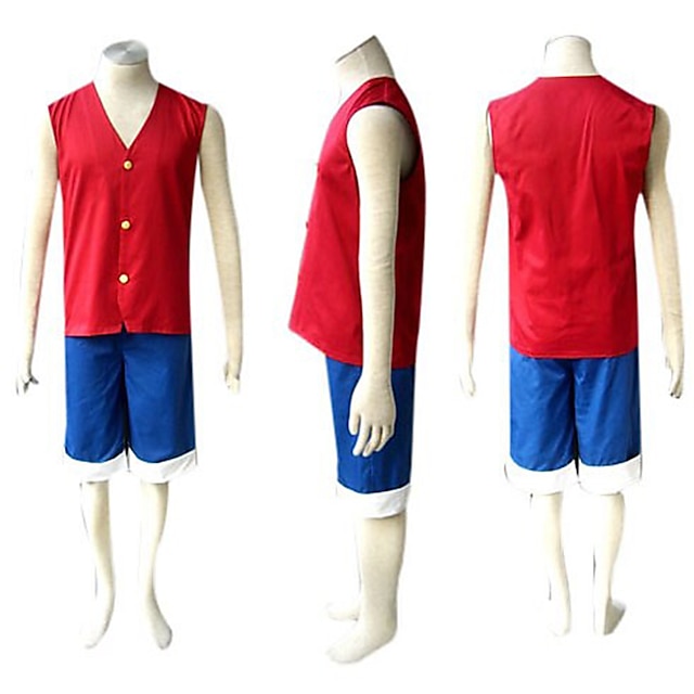  Inspired by One Piece Monkey D. Luffy Anime Cosplay Costumes Japanese Patchwork Cosplay Suits Vest Shorts Sleeveless For Men's Women's / Polyester