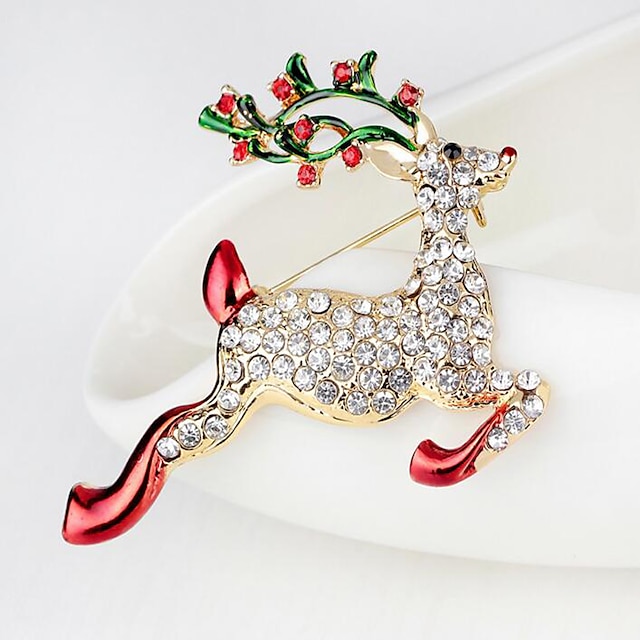  Women's Brooches Cubic Zirconia Deer Geometrical Stylish Brooch Jewelry Gold For Christmas Daily Work Festival