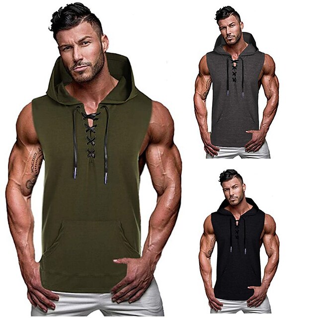  Men's Hooded Running Tank Top With Pocket