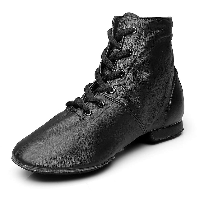  Mujer Zapatos de Jazz Salón Zapatos de Salsa Baile en línea Botas Tacón Plano Negro Cordones