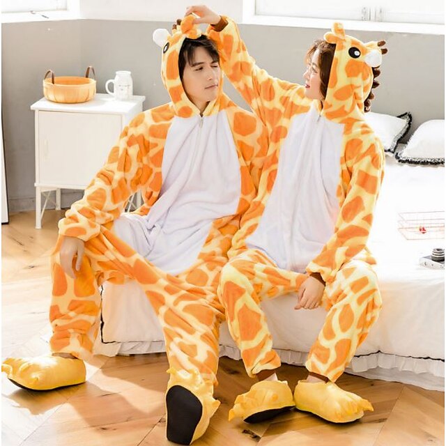  Erwachsene Kigurumi-Hausschuhe Nachtwäsche Tarnfarben Giraffe Patchwork Pyjamas-Einteiler Lustiges Kostüm Korallenfleece Cosplay Für Herren und Damen Weihnachten Tiernachtwäsche Karikatur