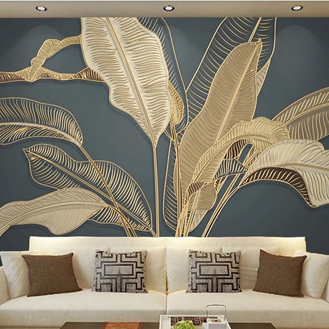  Mural Wallpaper Wall Sticker Covering Print Gold Tropical Palm Leaf Canvas Home Décor Peel and Stick Removable