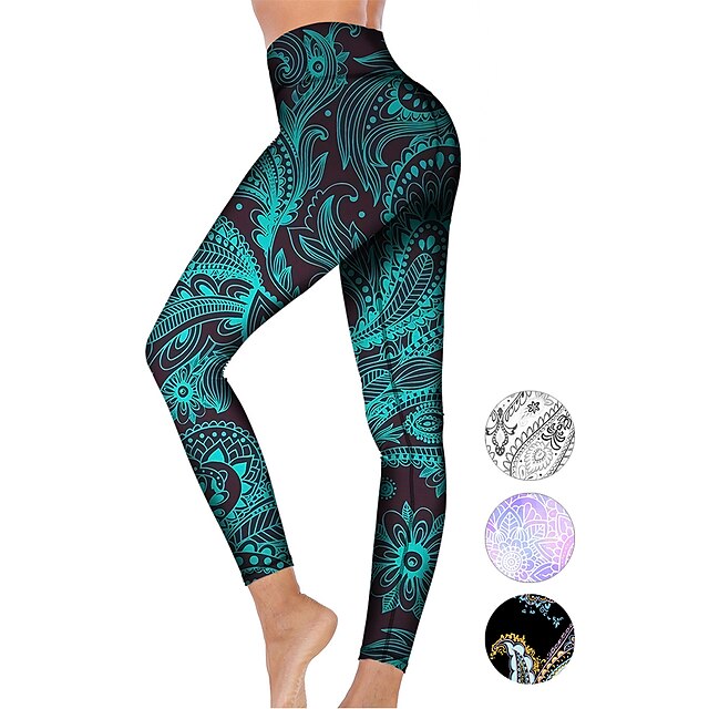  21Grams® Women's Yoga Pants High Waist Tights Leggings Floral / Botanical Tummy Control Butt Lift White Black Green Fitness Gym Workout Running Winter Sports Activewear High Elasticity