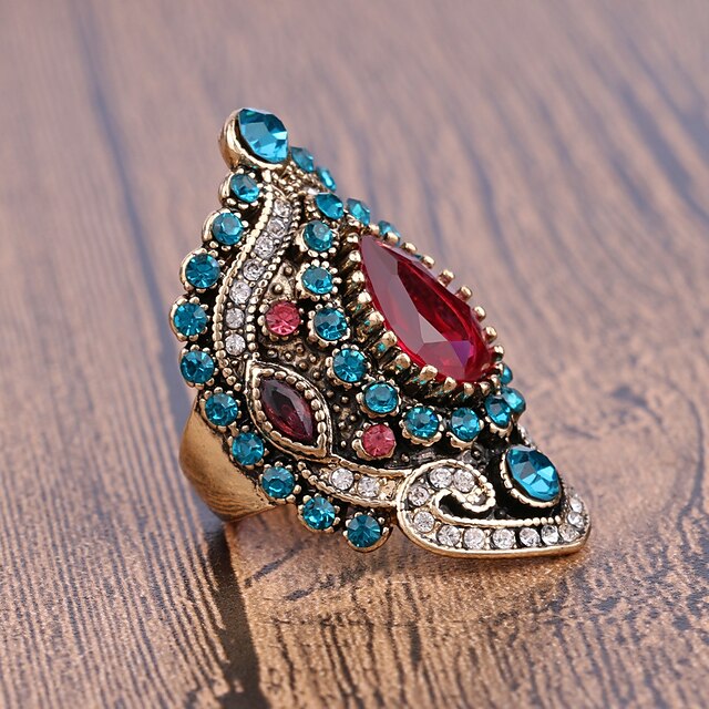  anillo longrui an n retro de diamante azul chapado en oro con anillo de rubí de diamante rosa