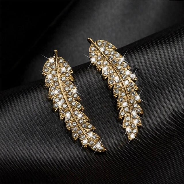  small fresh  micro-inlaid zircon gold  silver leaf earrings    fashion ladies‘ earrings