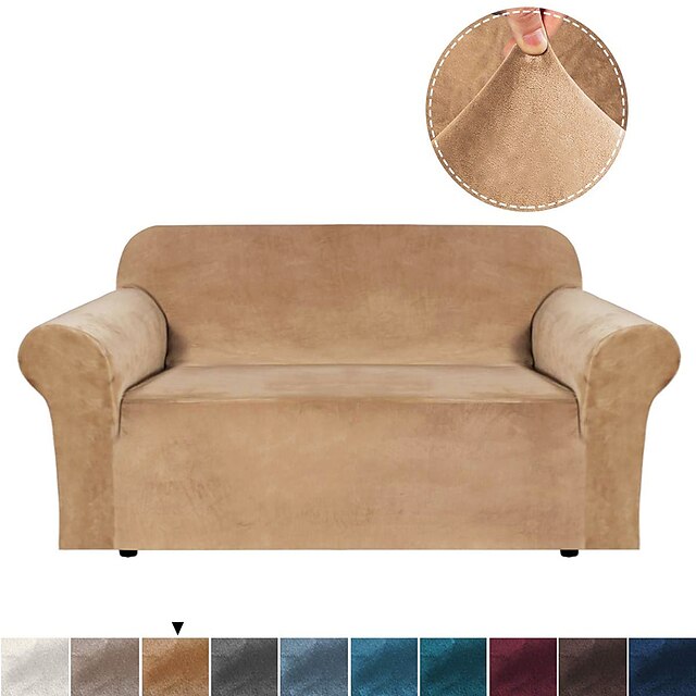 housse de canapé extensible housse velours élastique canapé sectionnel fauteuil causeuse 4 ou 3 places l forme unie couleur unie doux durable