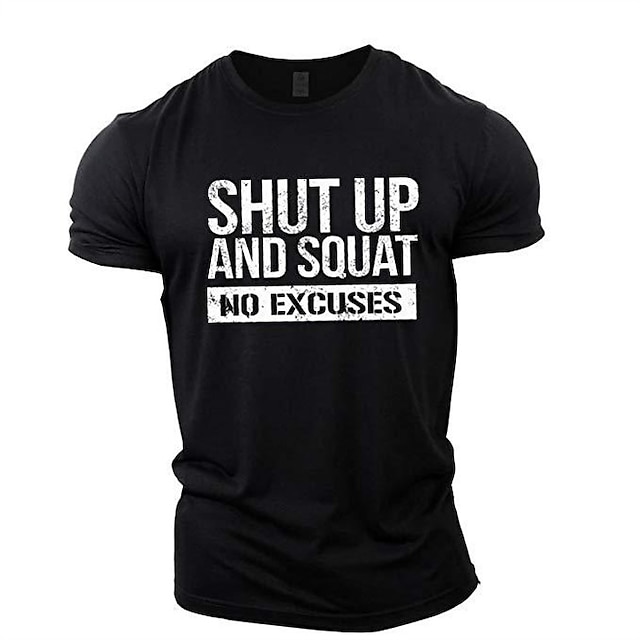  Shut Up And Squat No Excuses Mens 3D Shirt | Red Summer Cotton | Gymtier Bodybuilding Short Sleeve Training Top