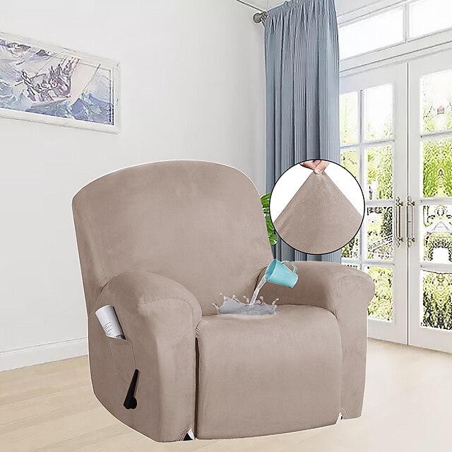  Recliner Chair Stretch Sofa Cover Slipcover Elastic Couch Protector With Pocket For Tv Remote Books Plain Solid Color Water Repellent Soft Durable