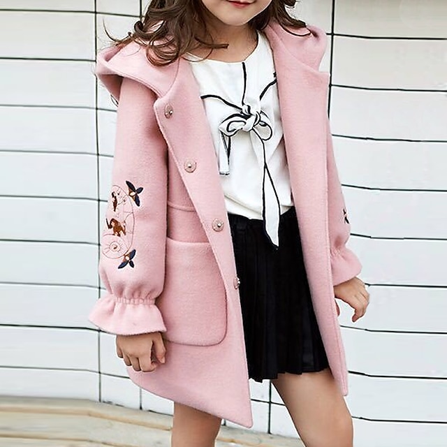  Girls' Active Daily Embroidered Cartoon Coat