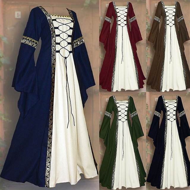  Medieval Renaissance Cocktail Dress Vintage Dress Prom Dress Viking Outlander Plus Size Elven Women's Halloween Party LARP Ren Faire Dress