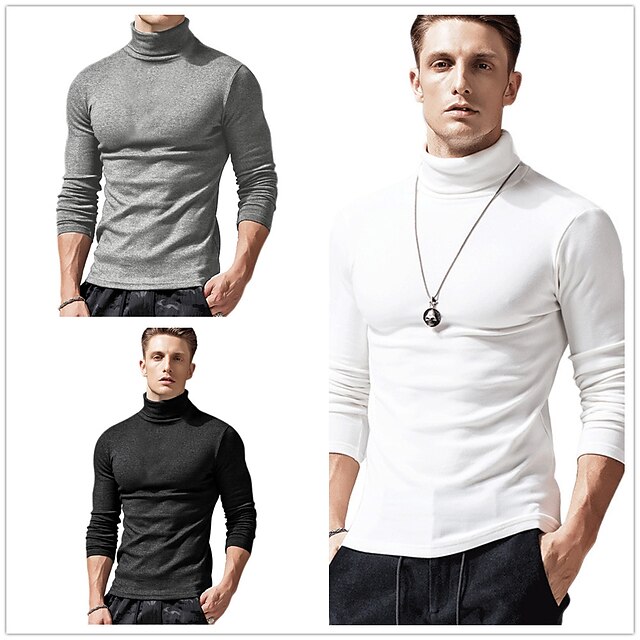  Men's T shirt Tee Solid Color Turtleneck Casual Daily Long Sleeve Patchwork Tops Simple Basic Formal Fashion White Black Gray / Summer