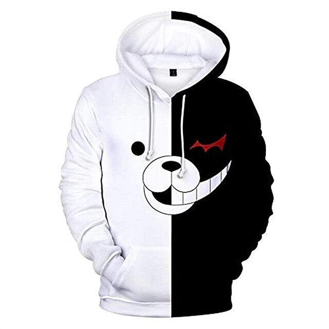  schwarz weißer Bär Hoodies Pullover Reißverschluss Jacke Uniform Danganronpa Monokuma Cosplay Kostüme Männer Unisex Anime Spiel Casual Langarm Sweatshirts