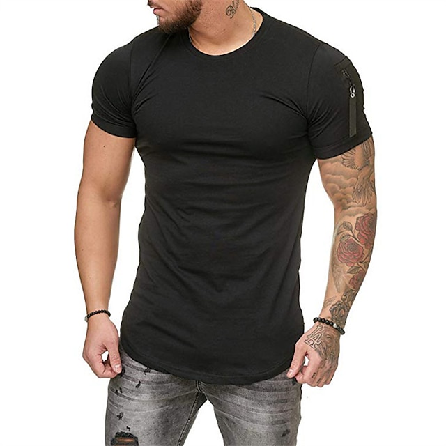  T-shirt athlétique de muscle de gymnastique pour hommes chemise de coton d'entraînement de fermeture à glissière de mode Slim Fit haut d'été à manches courtes