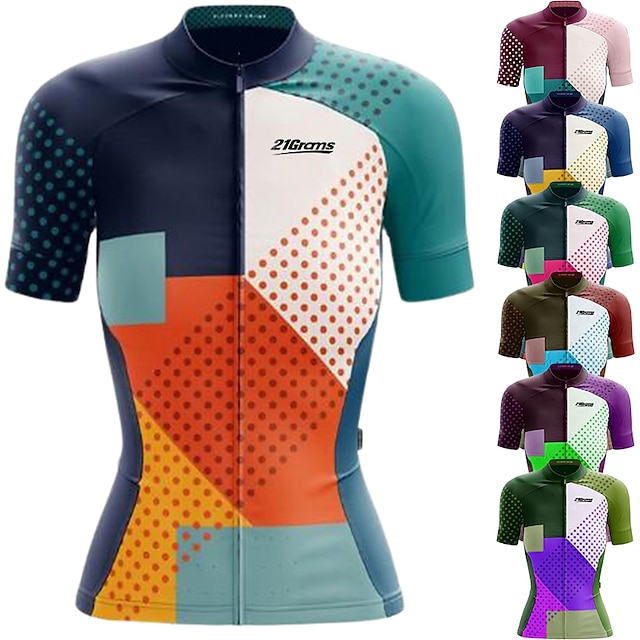  21Grams Women's Short Sleeve Cycling Jersey Bike Jersey Top with 3 Rear Pockets UV Resistant Cycling Breathable Quick Dry Mountain Bike MTB Road Bike Cycling Green Purple Yellow Polyester Spandex