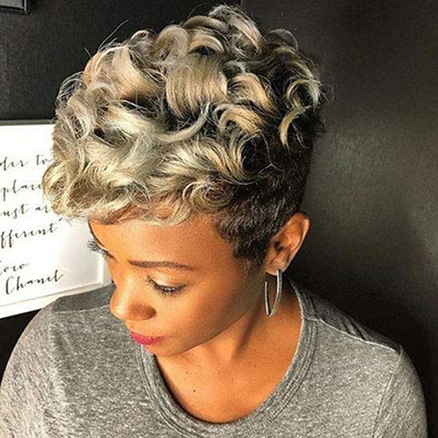  blonde Perücken für Frauen kurze lockige hitzebeständige synthetische Perücken für Frauen farbige Perücken mit lockigem Haar für afroamerikanische Frauen