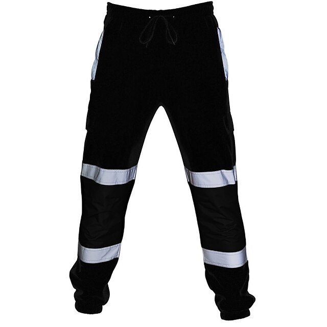  Men's Cargo Pants Trousers Work Pants Elastic Waist Reflective Waterproof Cotton Casual fluorescent green Black