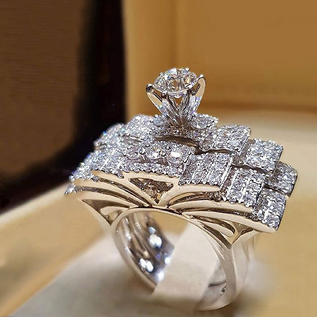  Ring Wedding Silver Silver 2 Silver 4 Platinum Plated Alloy 1pc Stylish AAA Cubic Zirconia / Couple's