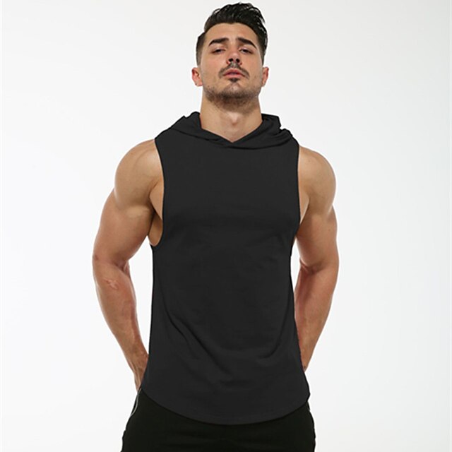  camiseta regata masculina de treino com capuz musculação camiseta sem mangas moletom de ginástica, preto, grande