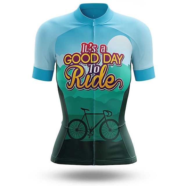  21Grams Women's Cycling Jersey Short Sleeve Bike Jersey Top with 3 Rear Pockets Breathable Quick Dry Moisture Wicking Mountain Bike MTB Road Bike Cycling Green Yellow Sky Blue Spandex Polyester